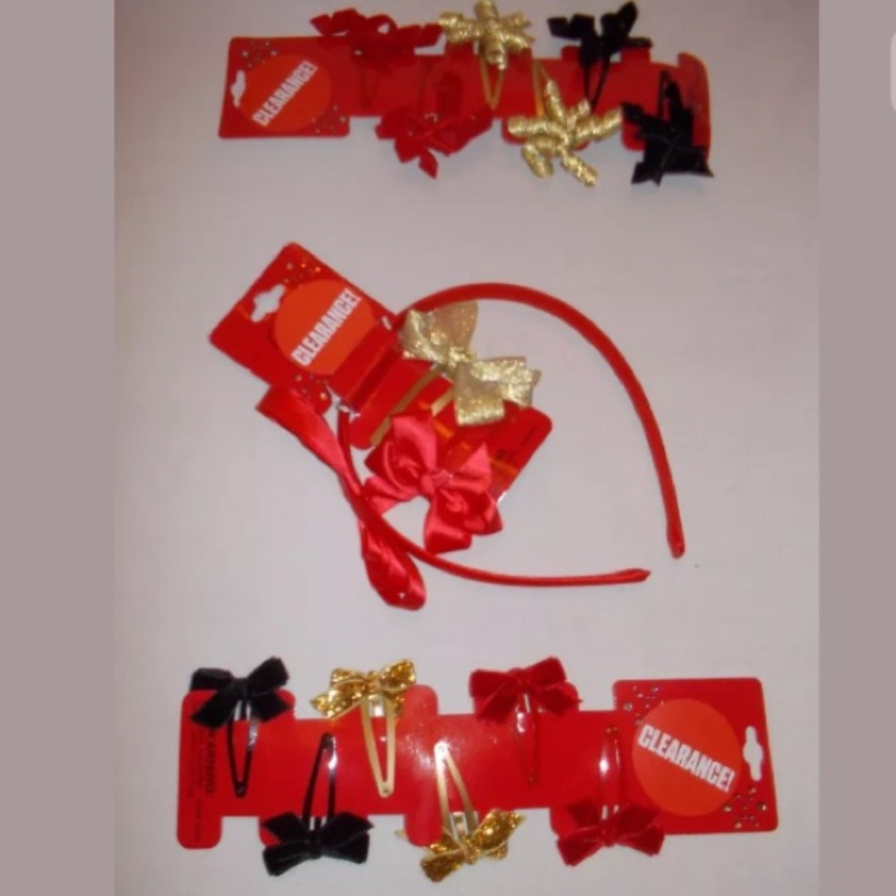 KHOL'S Girls Red Black Gold Hair Clips + Band Set